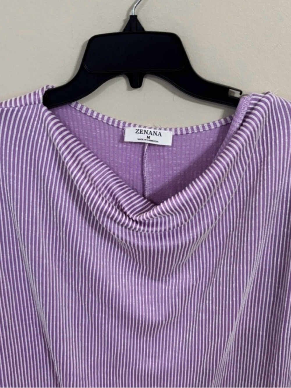 Zenana Outfitters Lavender Striped Cowl Neck Top - Picture 2 of 4